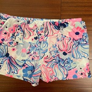 Kids Floral Print Cotton Shorts in Pink & Blue